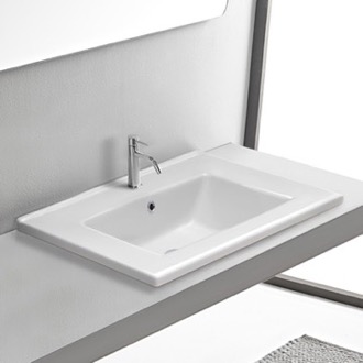 Bathroom Sink Drop In Bathroom Sink, White Ceramic, Rectangular CeraStyle 067300-U/D